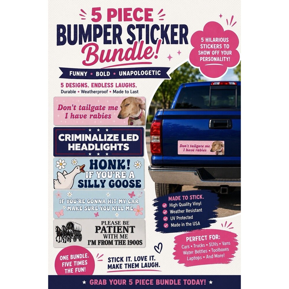 Funny Bumper Sticker Bundle 5 Pack Car Truck Magnetic Humor Decals Sarcastic